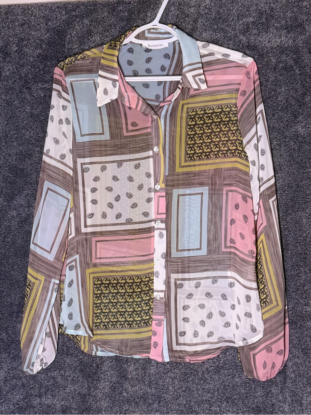 BucketList Women’s Pastel Geo Print Button-Up Blouse